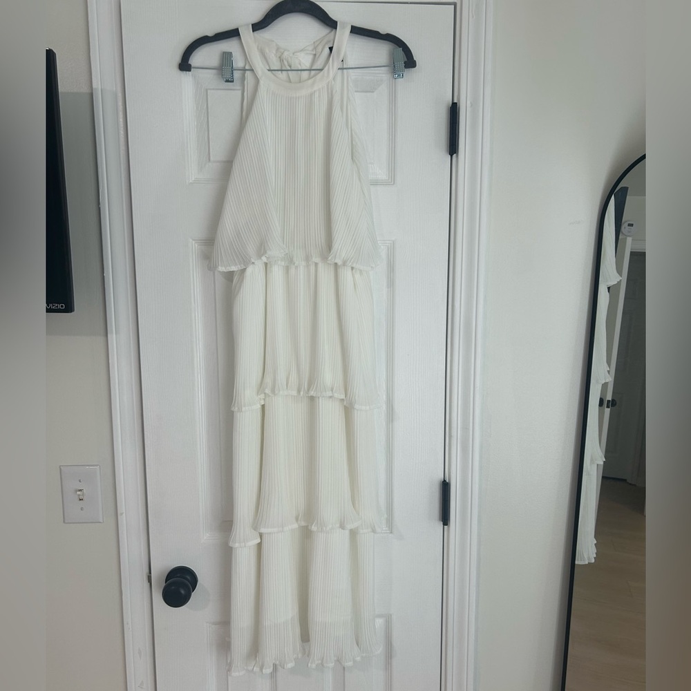 White high neck tiered dress